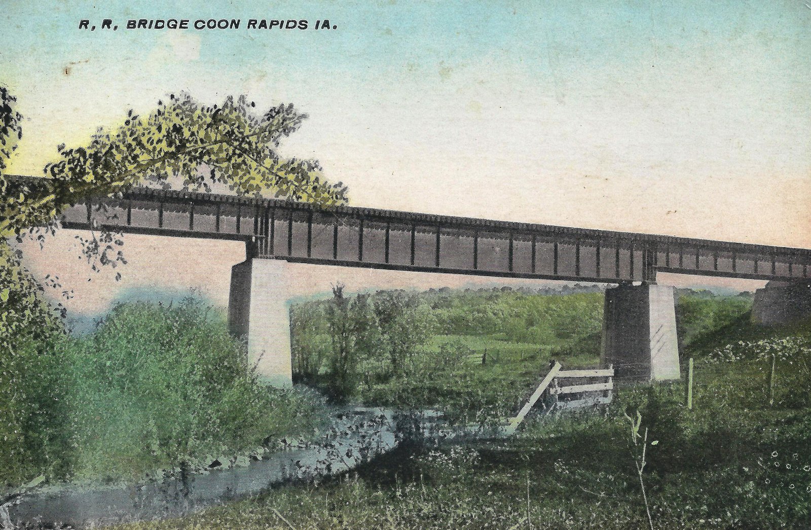 Postcard of single track bridge.  These spans were shifted and became the north track spans.